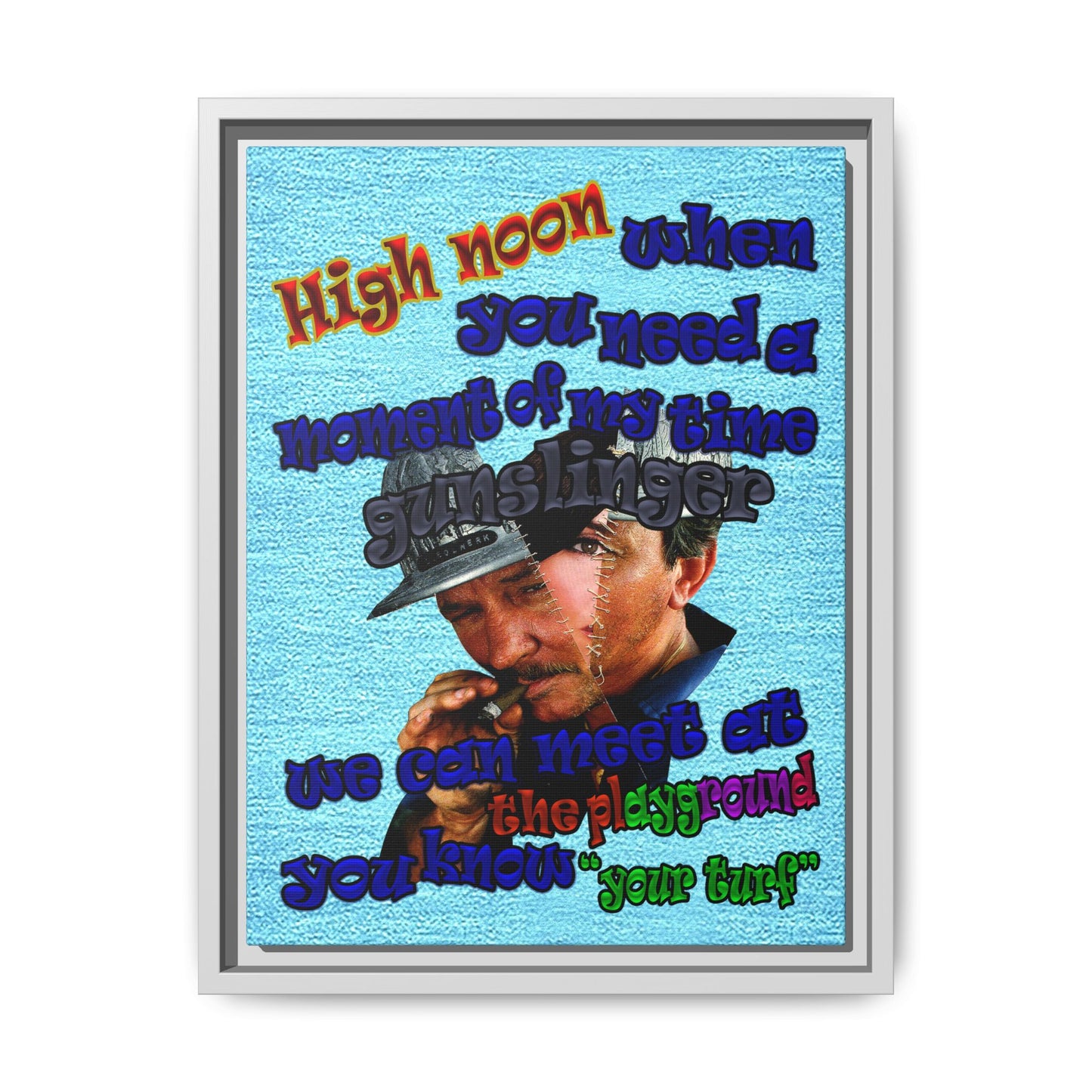 high noon - framed canvas art (faded blue)