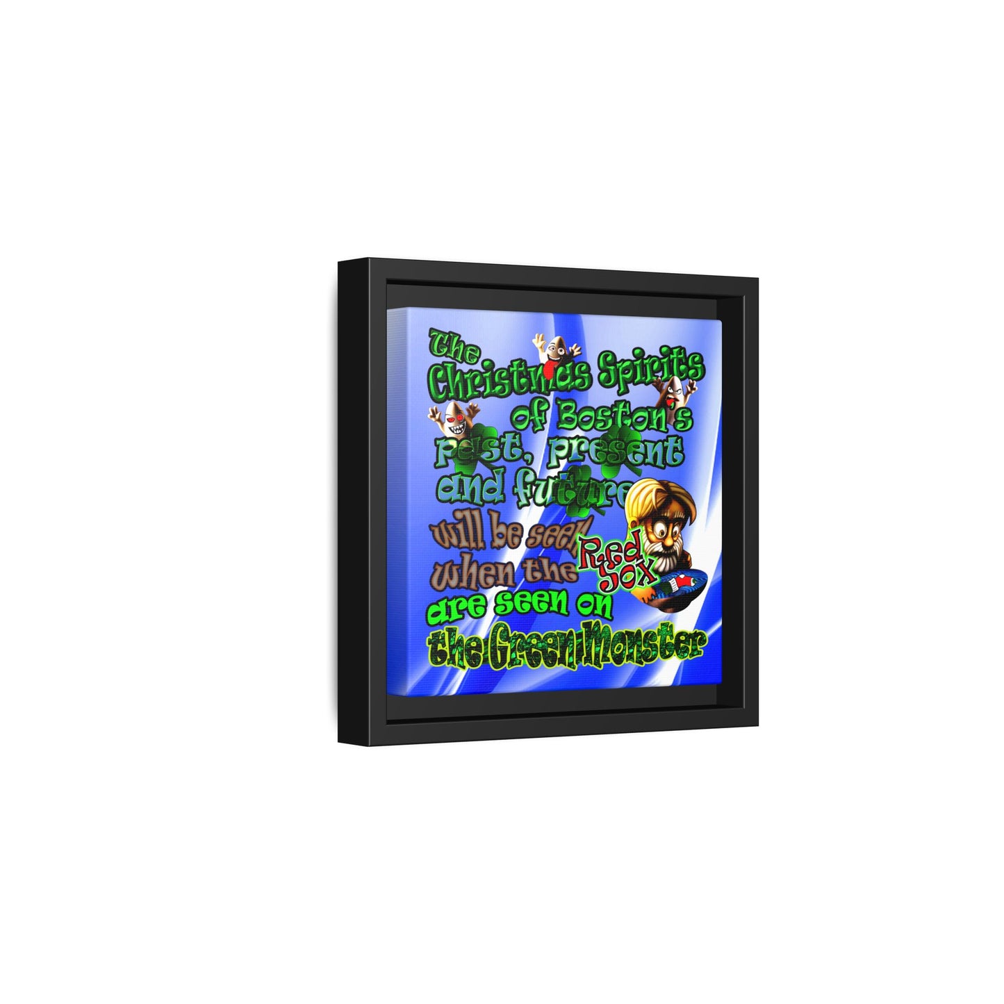 christmas spirits of boston - framed canvas art (blue-white wave)