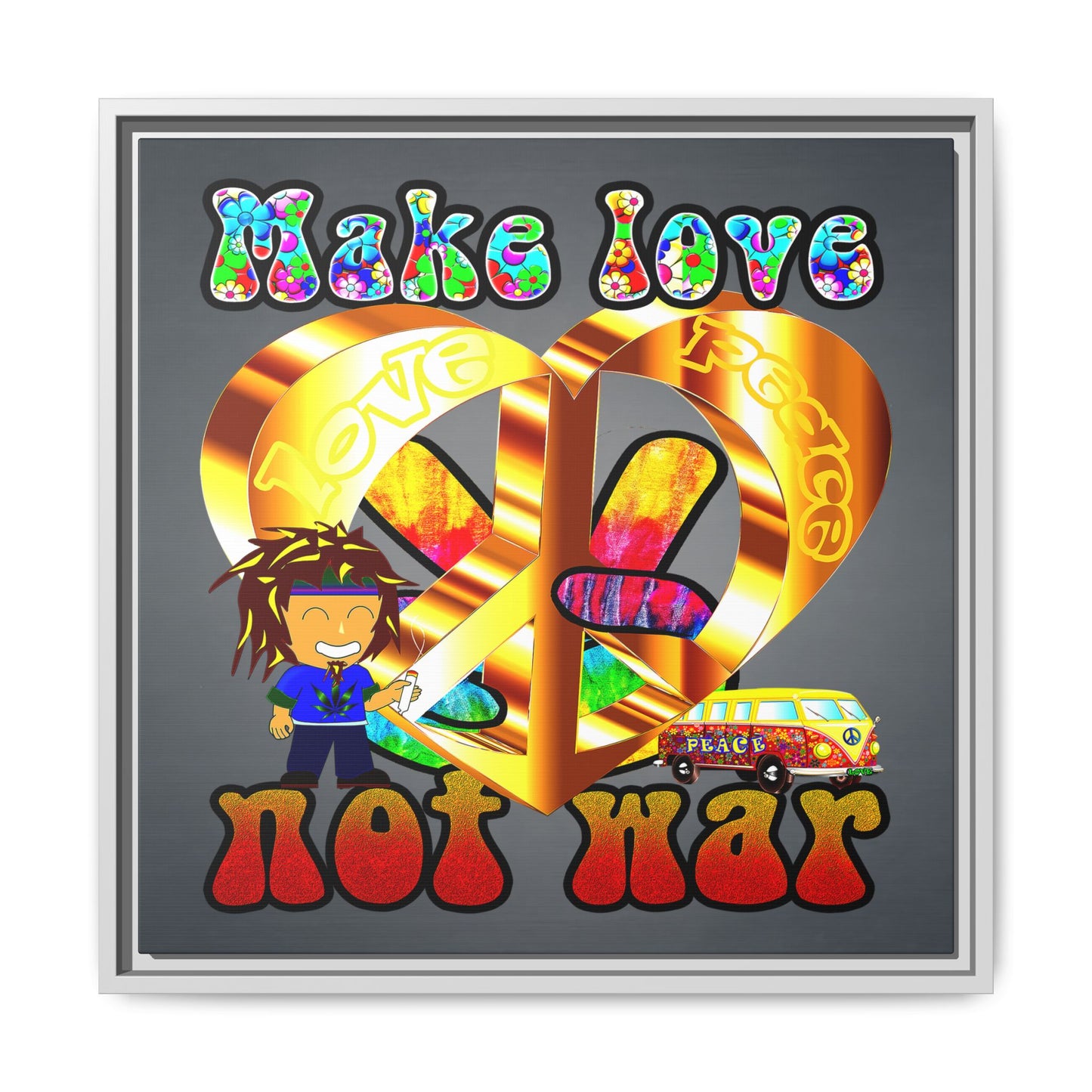 love peace - framed canvas art (grey-light grey)