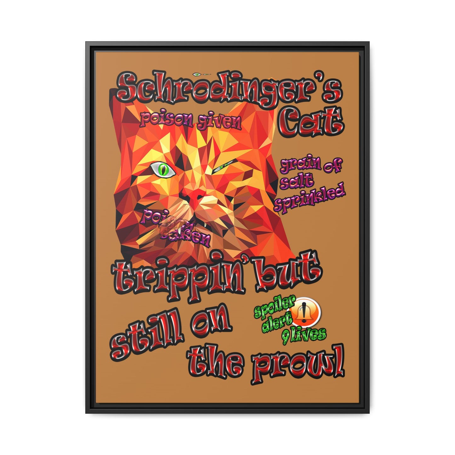 schrodinger's cat - framed canvas art (light brown)