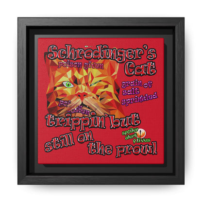 schrodinger's cat - framed canvas art (dark red)