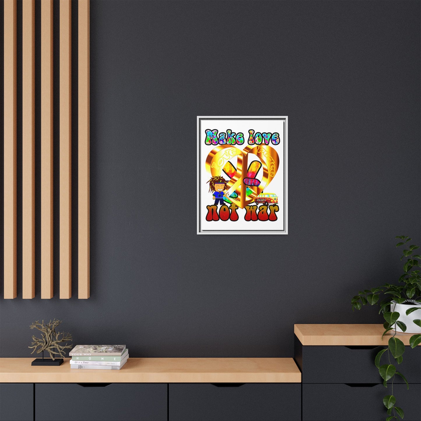 love peace - framed canvas art (white)