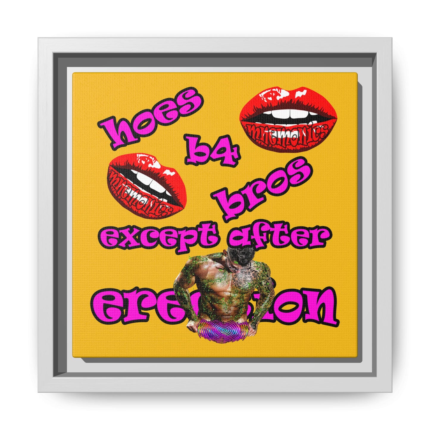 hoes b4 bros - framed canvas art (yellow)
