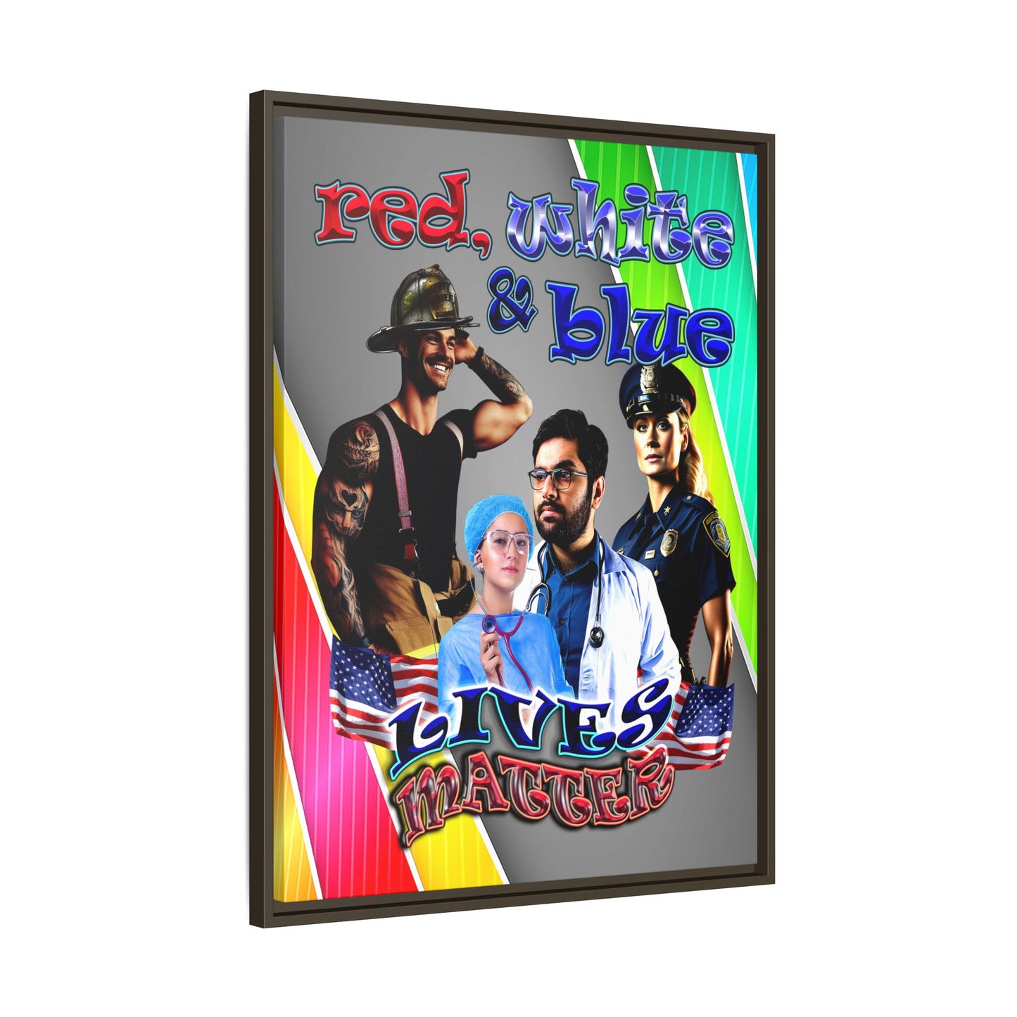 rw&b lives matter - framed canvas art (rainbow split)