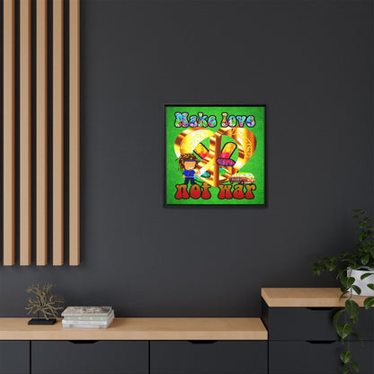 love peace - framed canvas art (green turf)