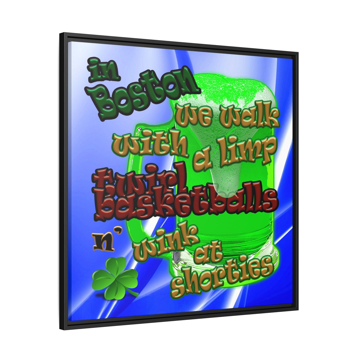 celtics logo - framed canvas art (blue-white wave)