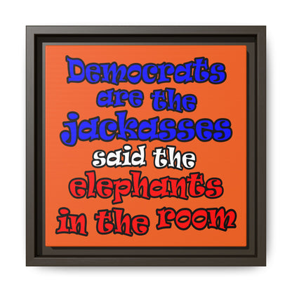 donkeys and elephants - framed canvas art (orange)