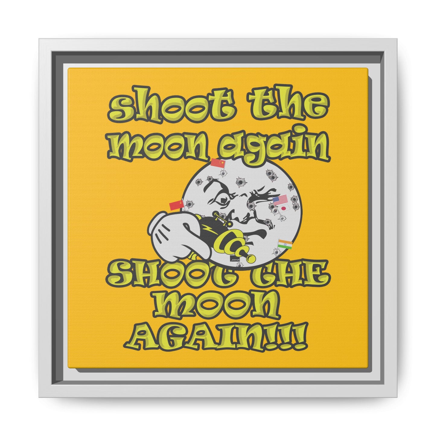 shoot the moon again - framed canvas art (yellow)