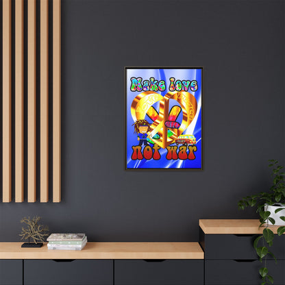 love peace - framed canvas art (blue-white wave)