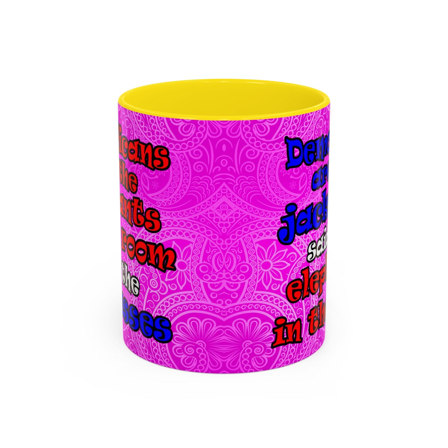 donkeys and elephants - Accent Mug (pink swirl)