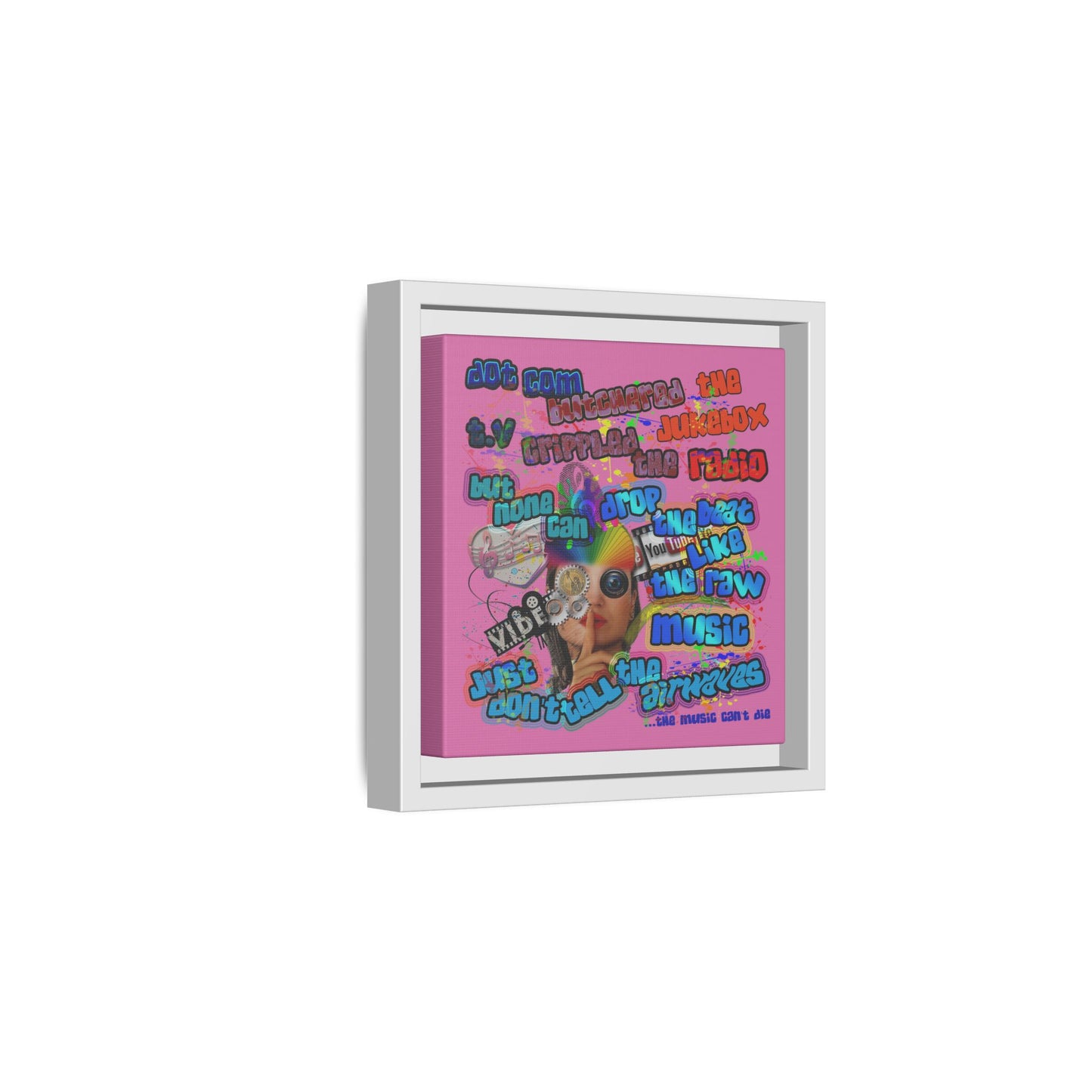 drop the beat - framed canvas art (light pink)
