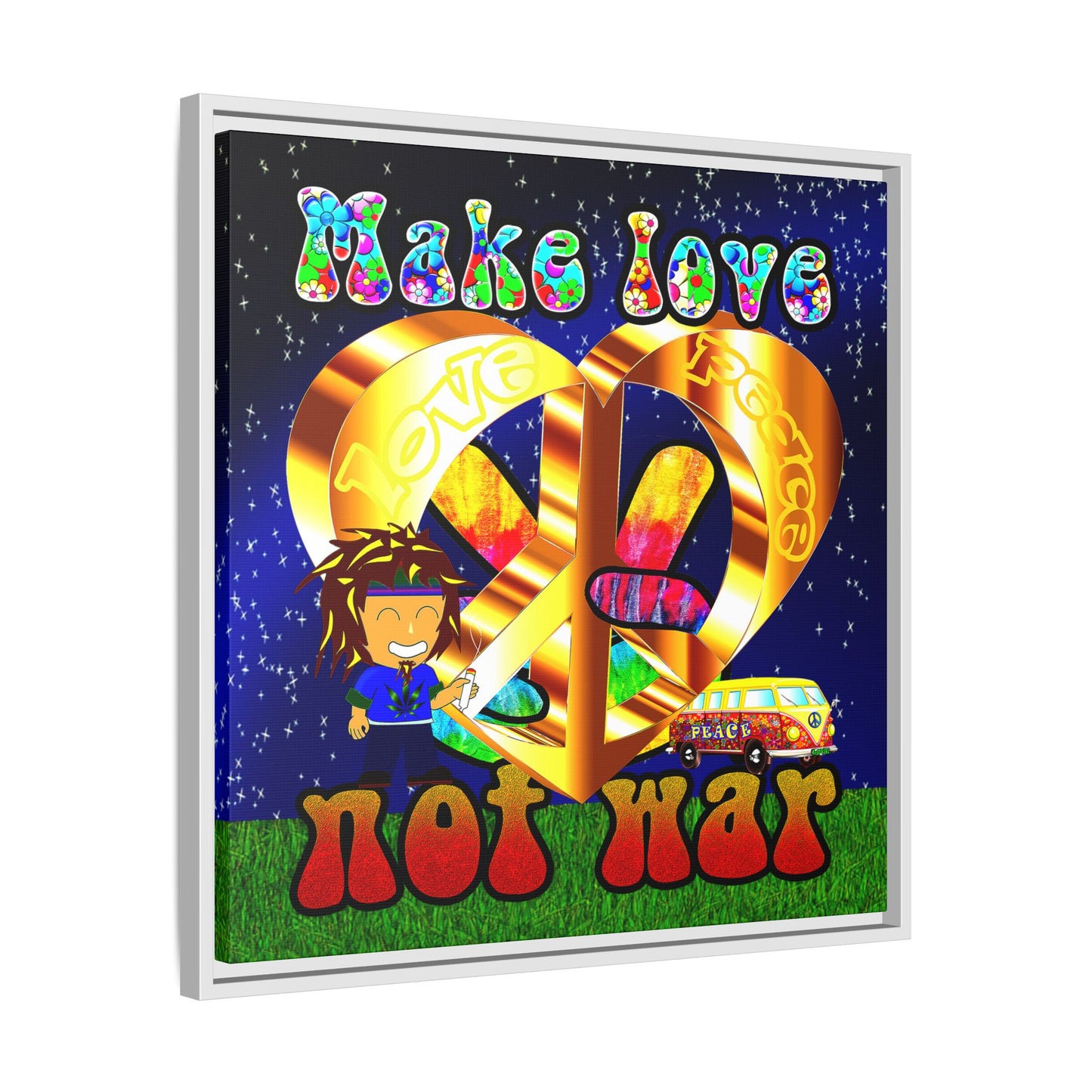 love peace - framed canvas art ('snoops' background)