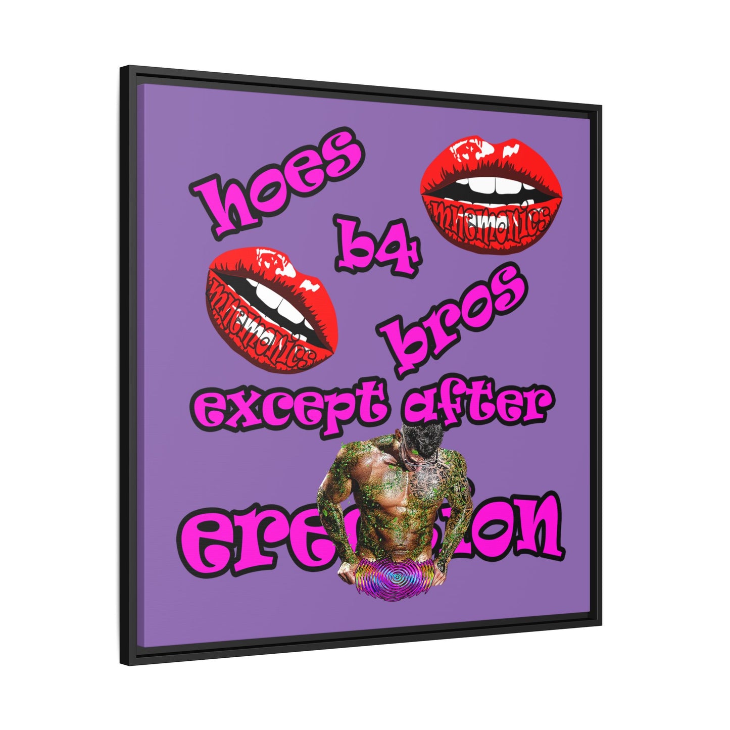 hoes b4 bros - framed canvas art (light purple)