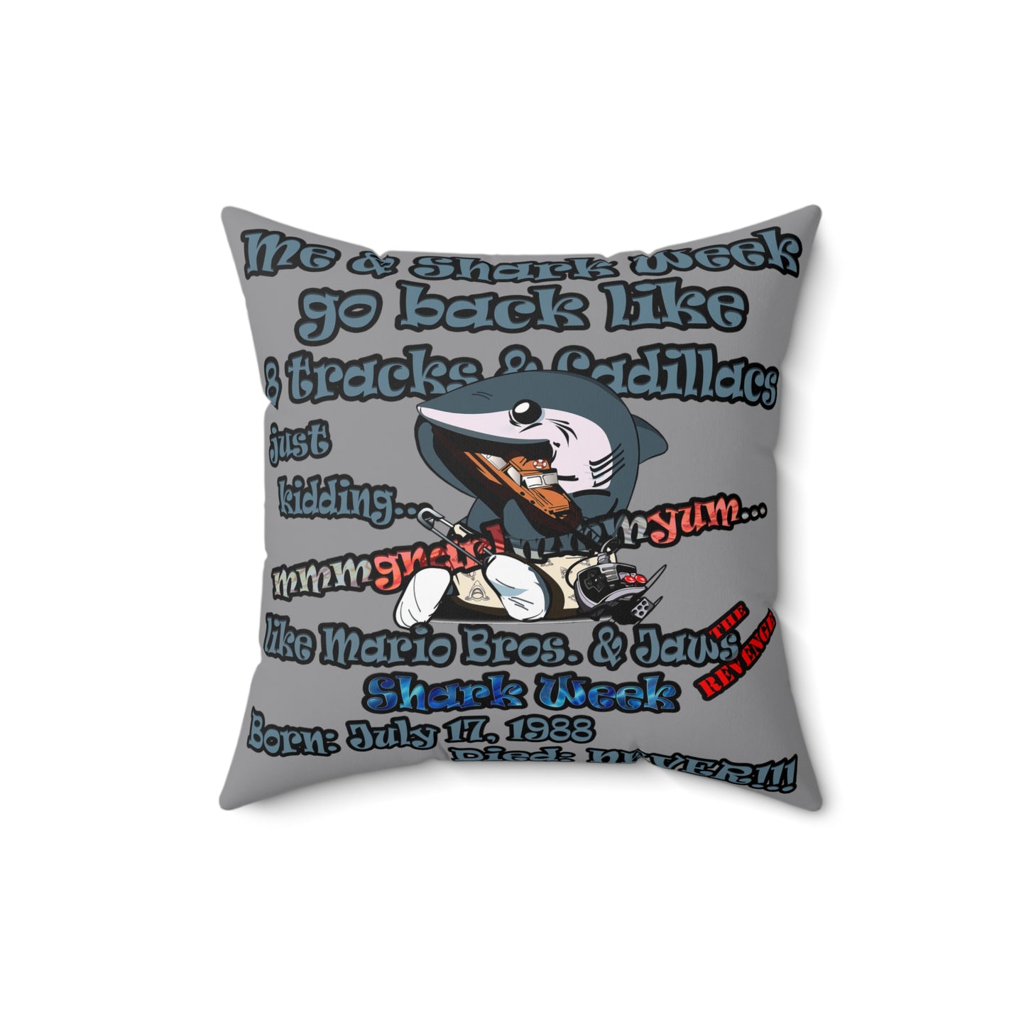 shark week - Spun Polyester Square Pillow - (grey)