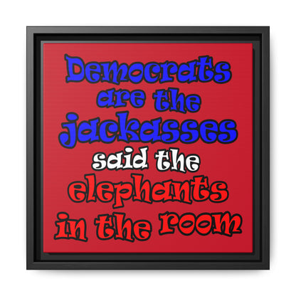 donkeys and elephants - framed canvas art (dark red)
