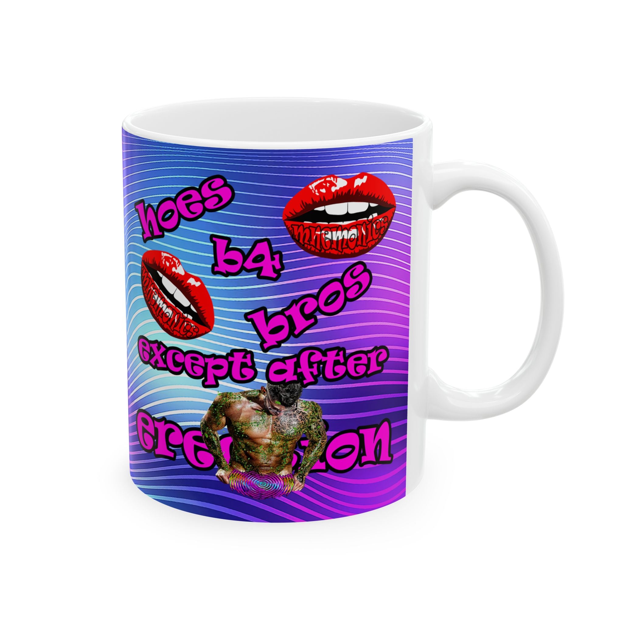 hoes b4 bros - White Mug (purple wave)