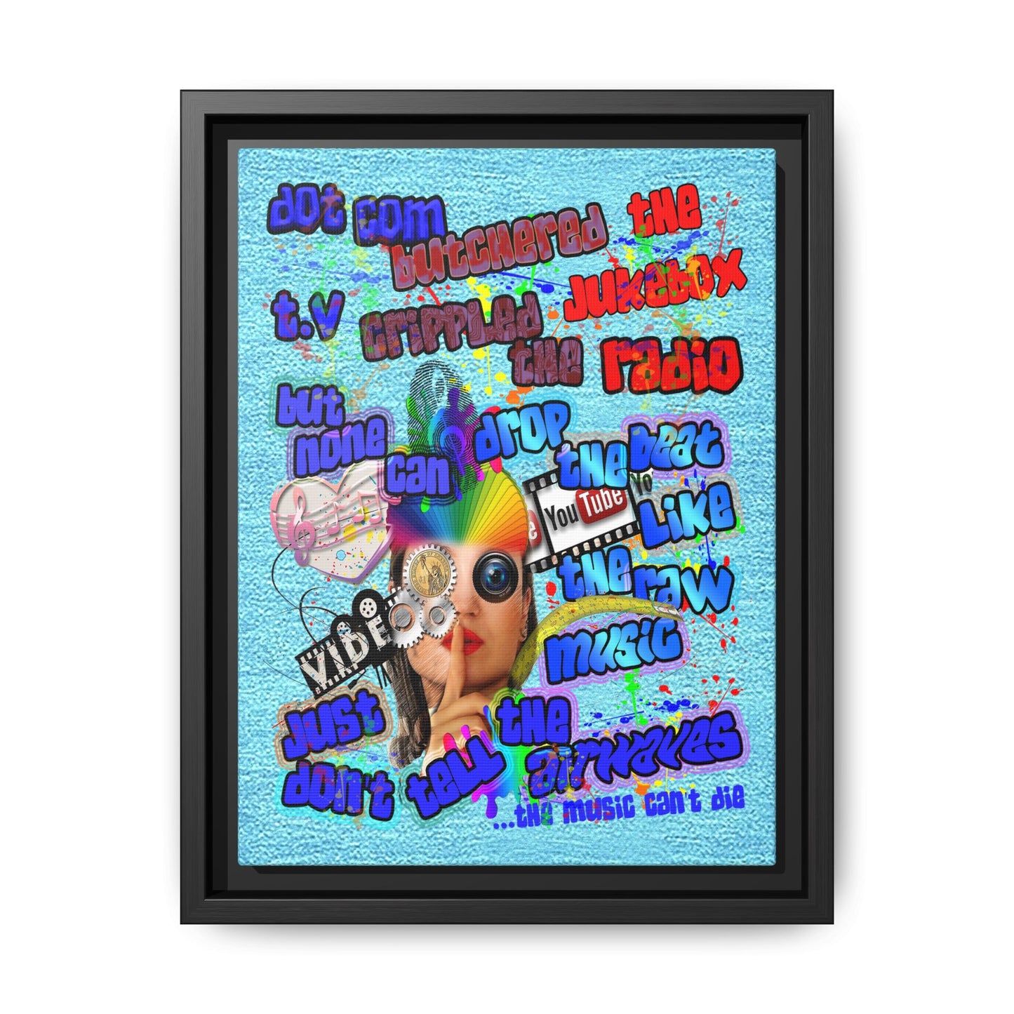drop the beat - framed canvas art (faded blue)