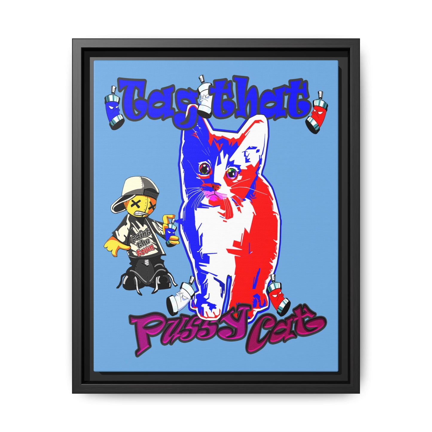 tag that - framed canvas art (light blue)