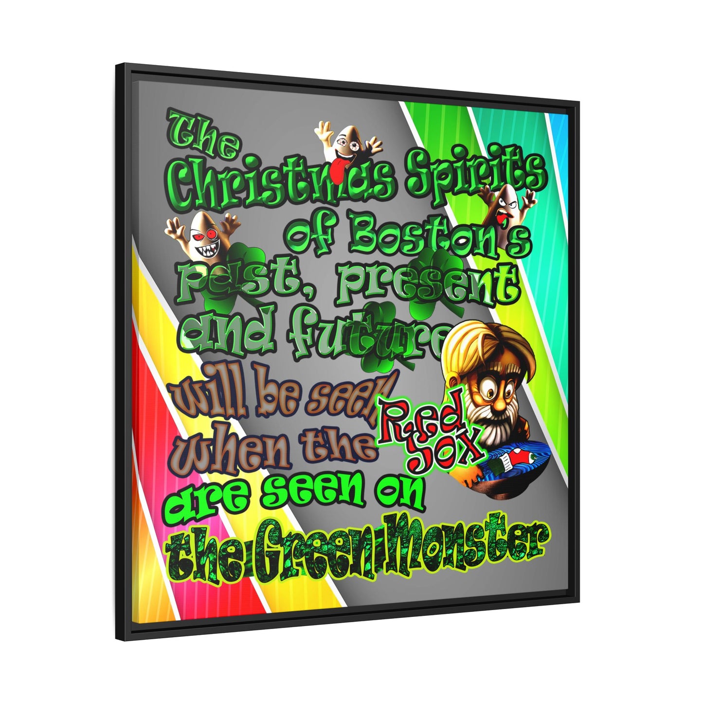 christmas spirits of boston - framed canvas art (rainbow split)