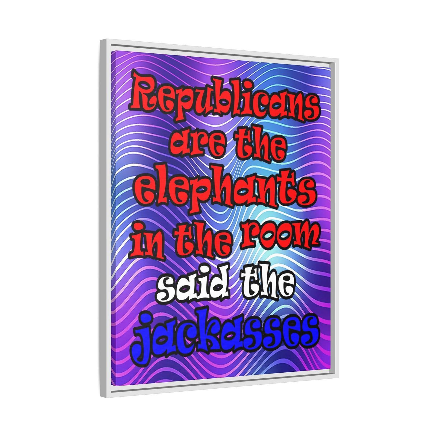 donkeys and elephants - framed canvas art (purple wave)