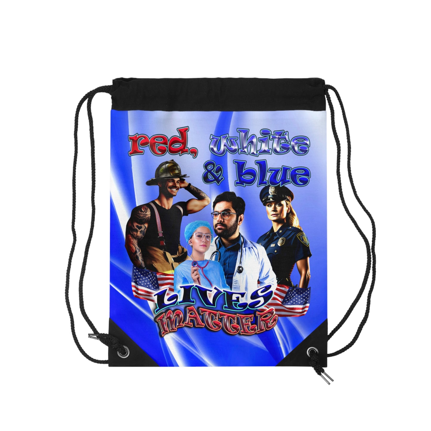 rw&b lives matter - Drawstring Bag (blue-white wave)