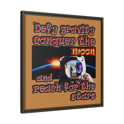 defy conquer reach - framed canvas art (light brown)