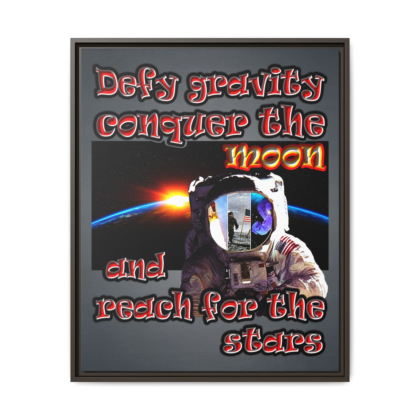 defy conquer reach - framed canvas art (grey-light grey)