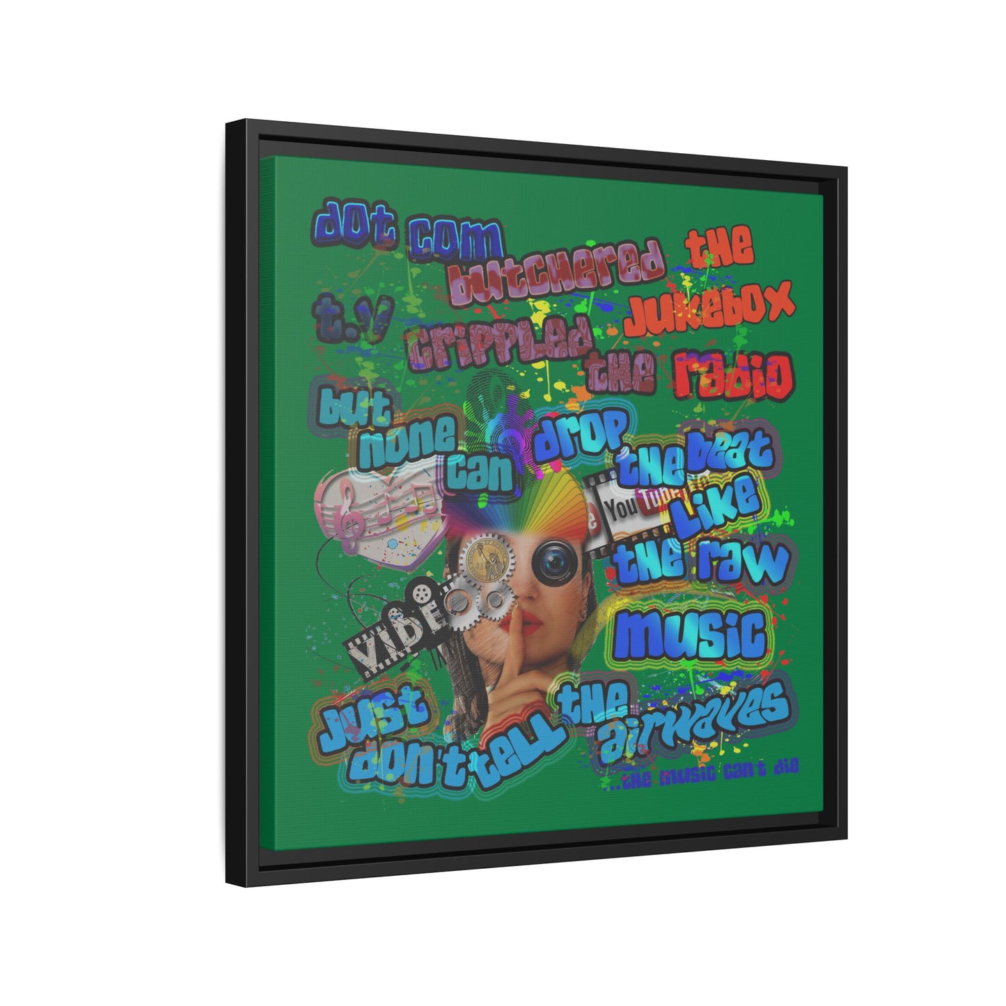 drop the beat - framed canvas art (dark green)