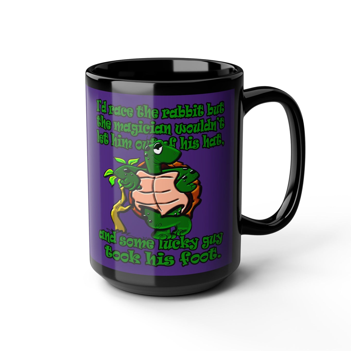 turtle race - Black Mug (purple)