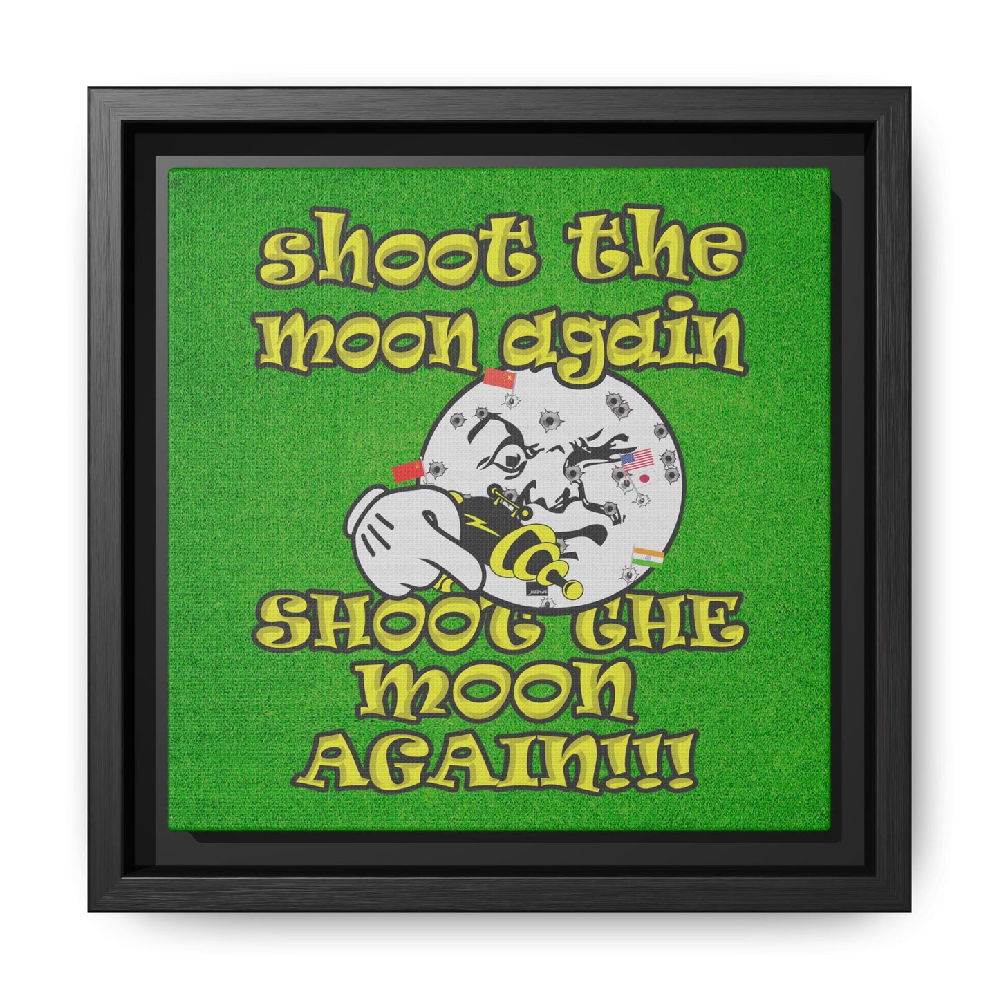 shoot the moon again - framed canvas art (green turf)