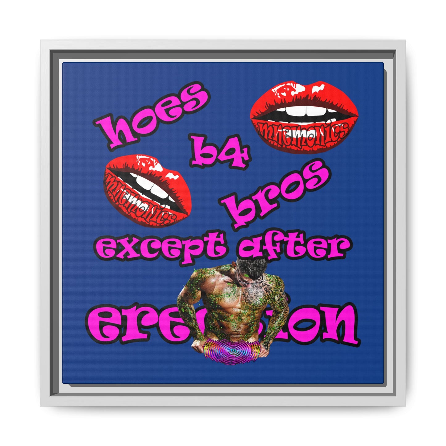 hoes b4 bros - framed canvas art (dark blue)