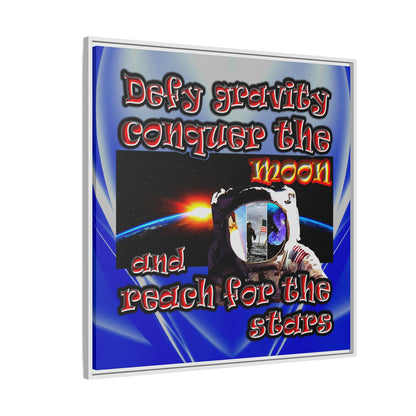 defy conquer reach - framed canvas art (blue-white wave)