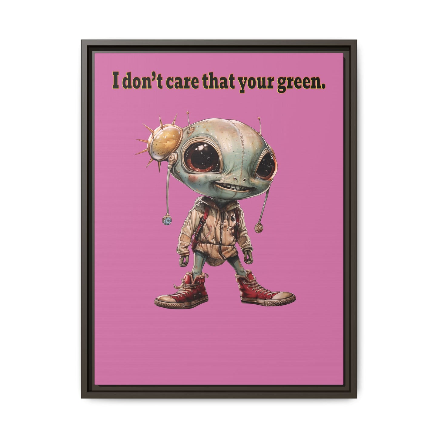I don't care that your green - framed canvas art (light pink)