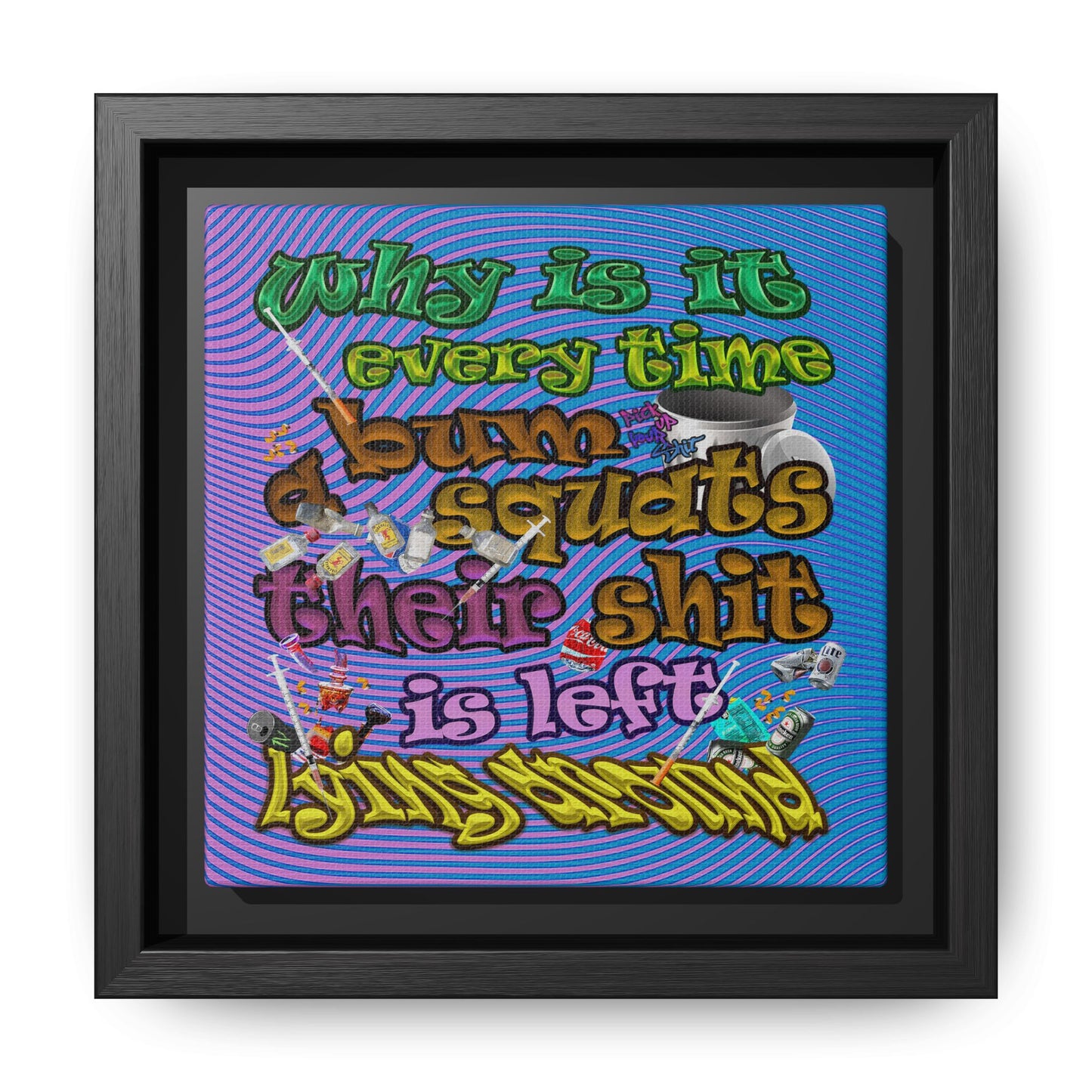 the bum's shit - framed canvas art (light blue-purple wave)