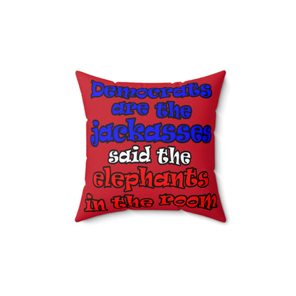 donkeys and elephants - Spun Polyester Square Pillow - (dark red)