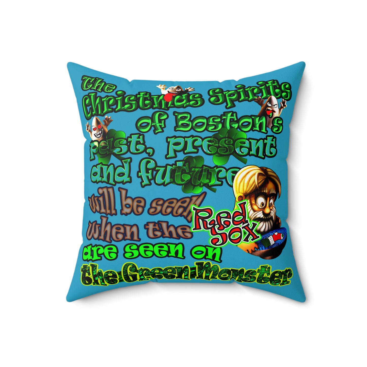 christmas spirits of boston - Spun Polyester Square Pillow - (turquoise)