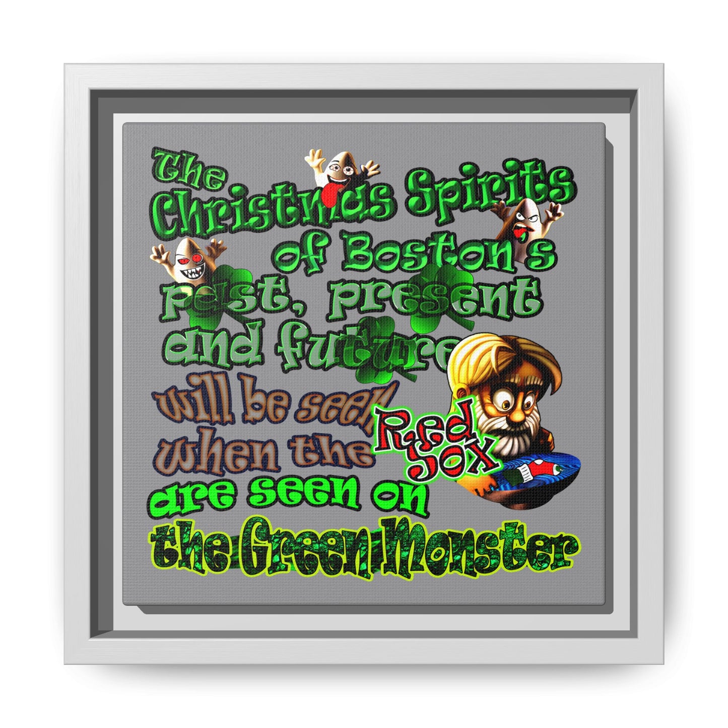 christmas spirits of boston - framed canvas art (grey)