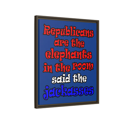donkeys and elephants - framed canvas art (dark blue)