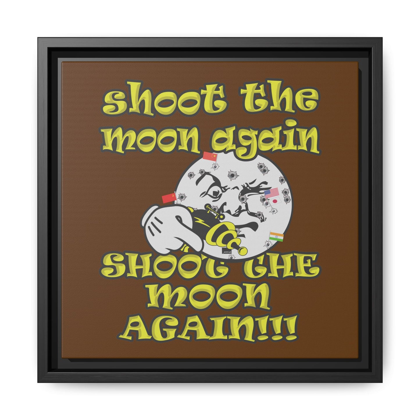 shoot the moon again - framed canvas art (brown)