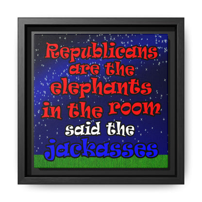 donkeys and elephants - framed canvas art ('snoops' background)