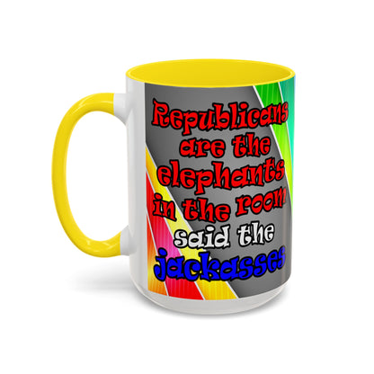 donkeys and elephants - Accent Mug (rainbow split)