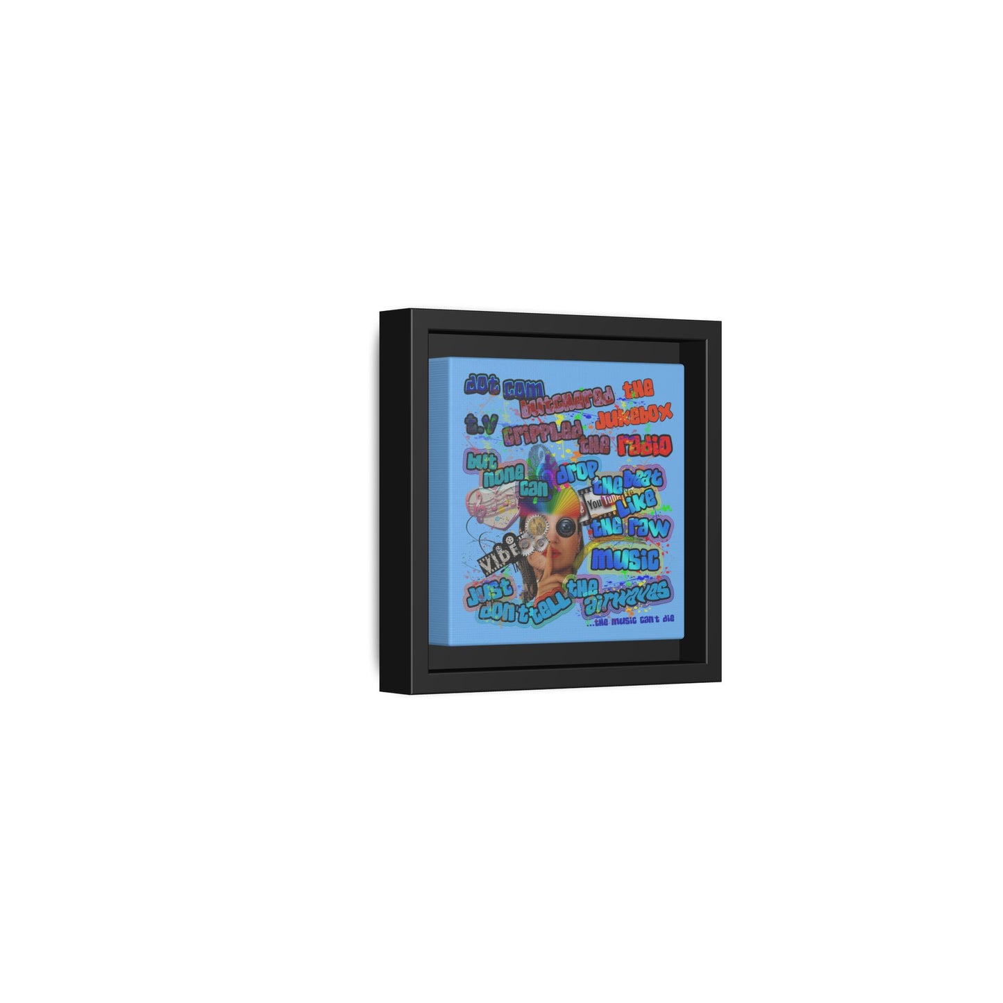drop the beat - framed canvas art (light blue)
