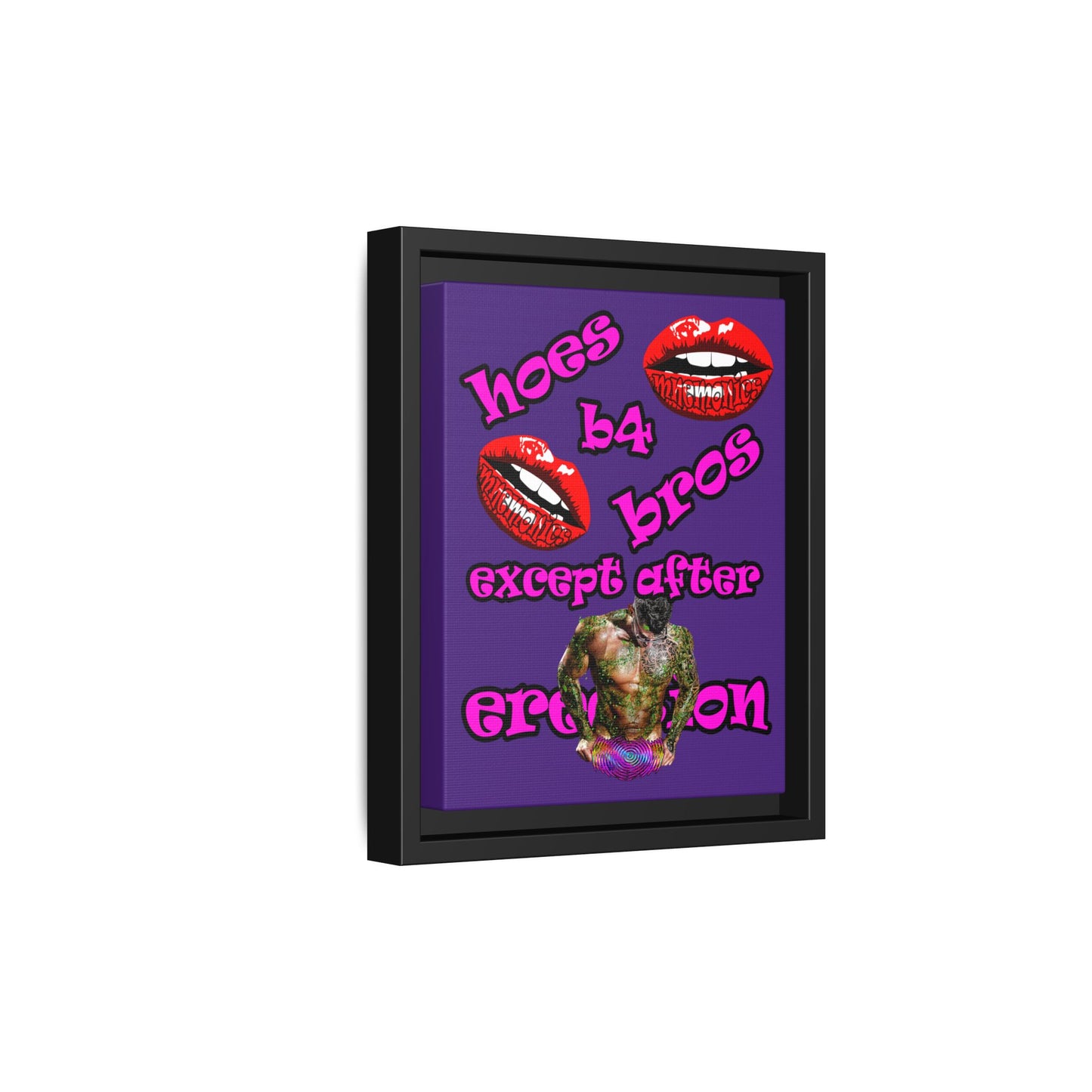 hoes b4 bros - framed canvas art (purple)