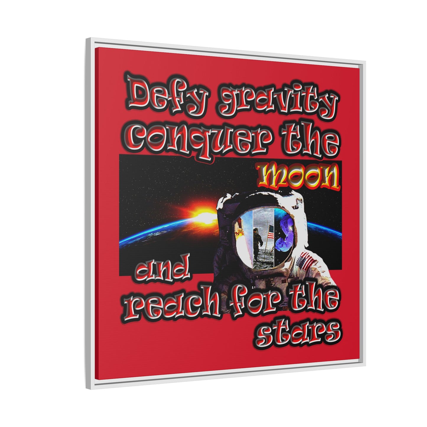 defy conquer reach - framed canvas art (dark red)