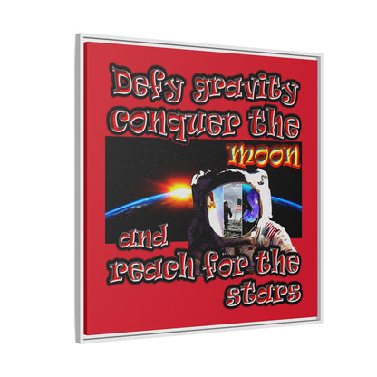 defy conquer reach - framed canvas art (dark red)
