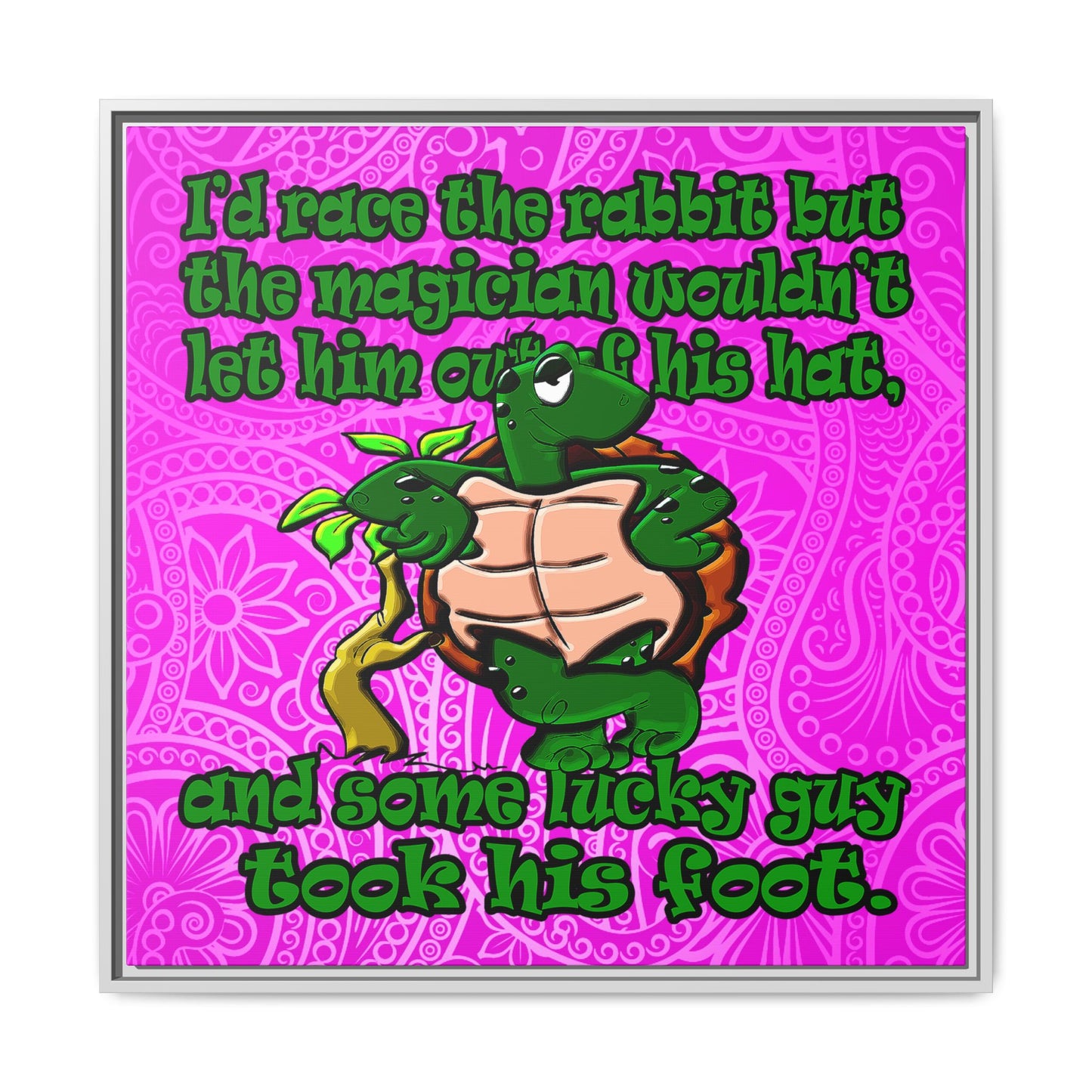 turtle race - framed canvas art (pink swirl)