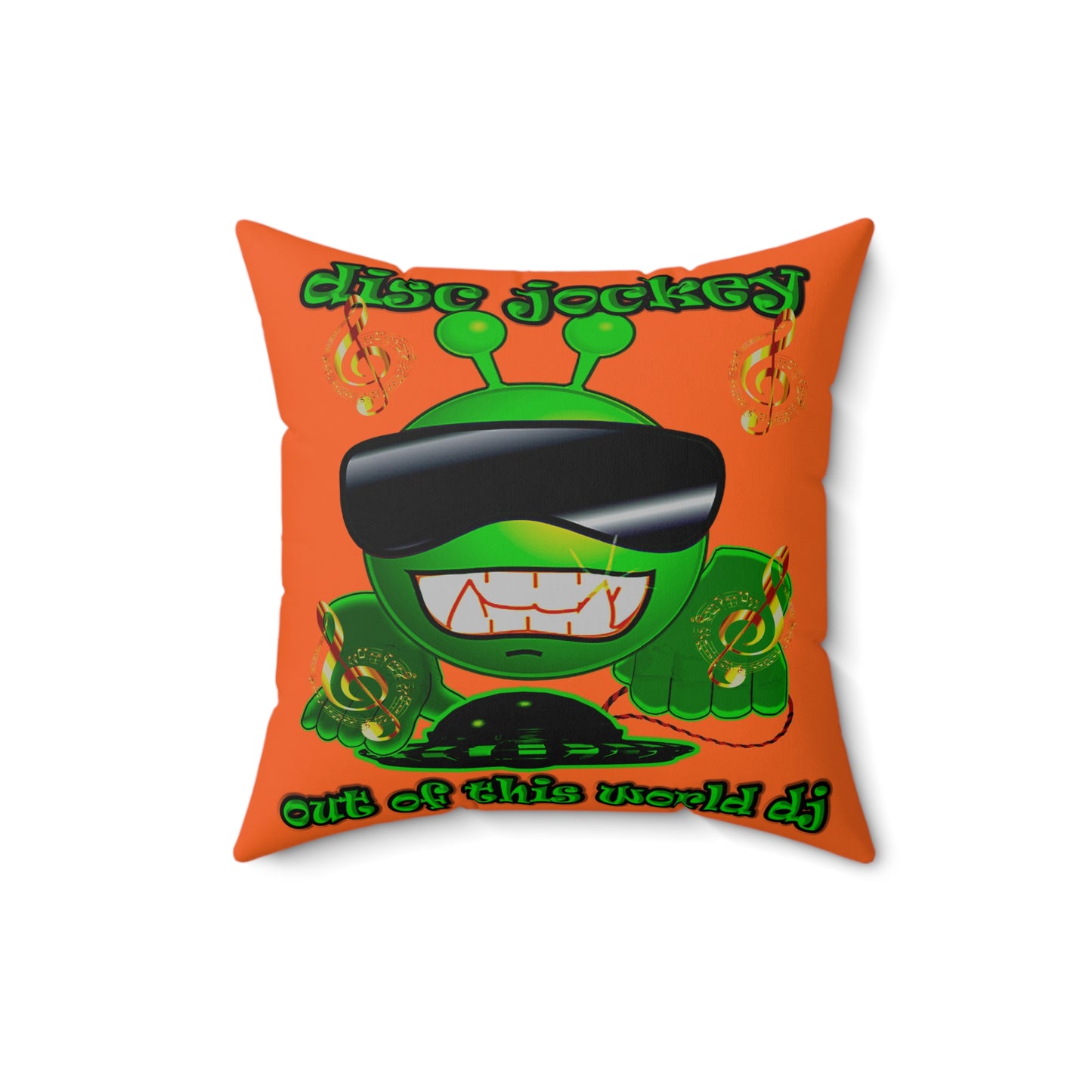 disc jockey - Spun Polyester Square Pillow - (orange)