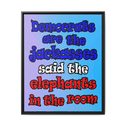 donkeys and elephants - framed canvas art (light blue-purple wave)