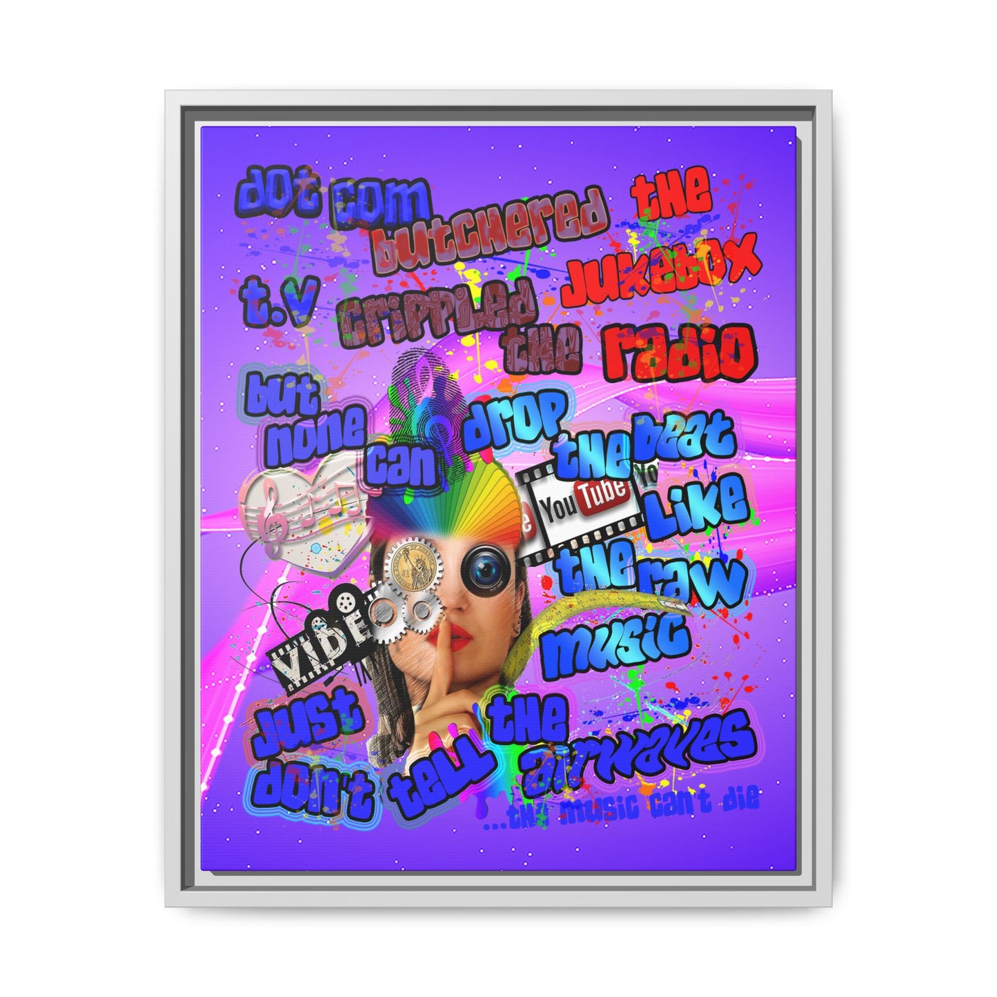 drop the beat - framed canvas art (purple-pink wave)