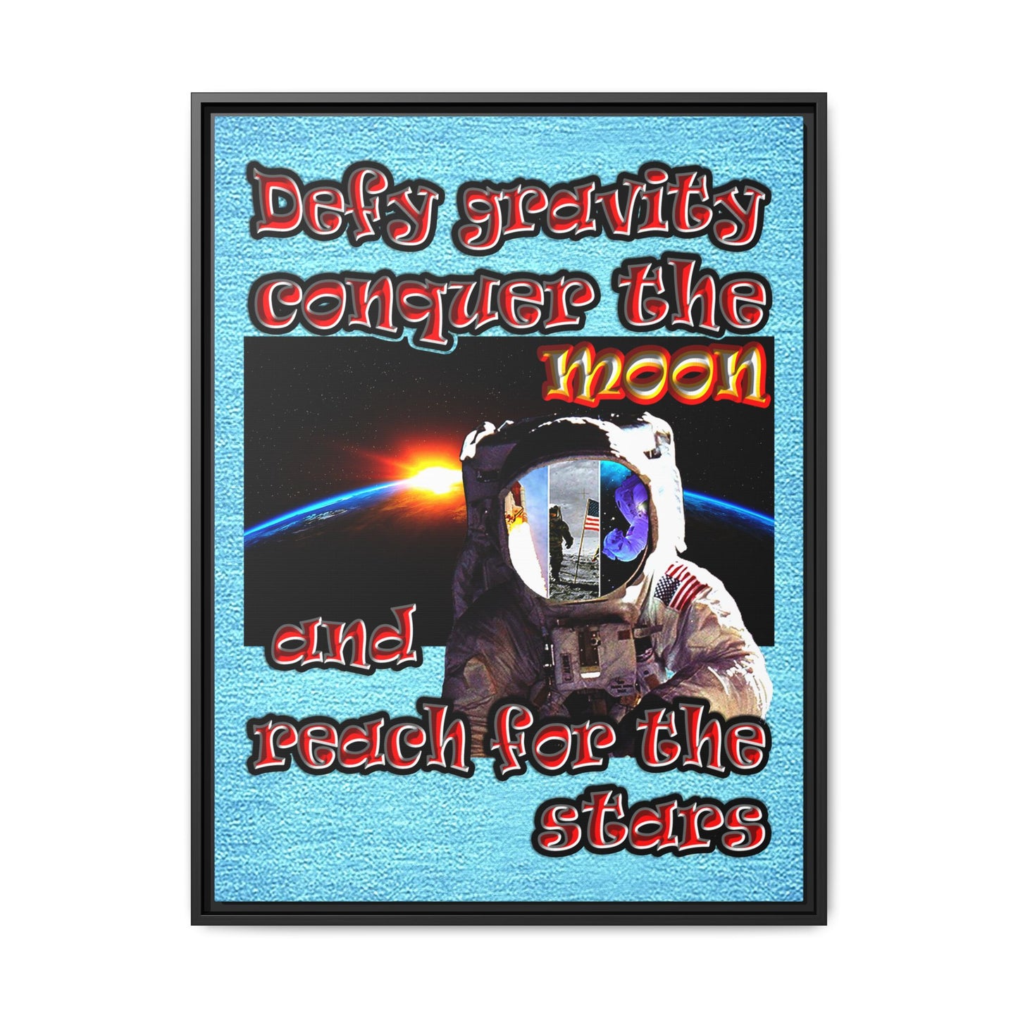 defy conquer reach - framed canvas art (faded blue)
